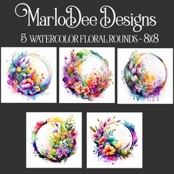 Watercolor Floral 8 inch Round Designs Backgrounds Set