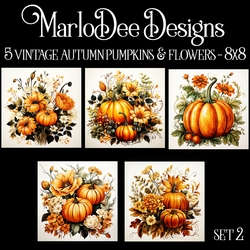 Vintage Style Autumn Pumpkins and Flowers 8x8 Backgrounds - set 2