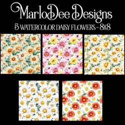 Watercolor Daisy Flowers 8x8 Backgrounds