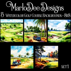 Watercolor Golf Course Scenery 8x8 Backgrounds - set 1