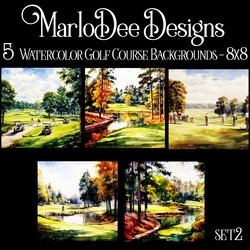 Watercolor Golf Course Scenery 8x8 Backgrounds - set 2