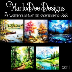 Watercolor Nature Scenes 8x8 Backgrounds - set 1