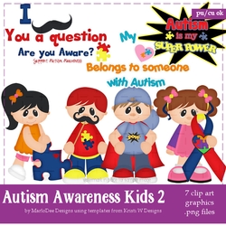 Autism Awareness Children Clip Art Graphics set 2