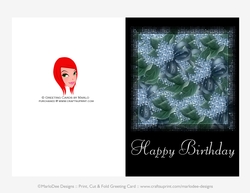 Pretty Blue Flowers Happy Birthday 5x7 Print, Cut and Fold Greeting Card {CU OK}