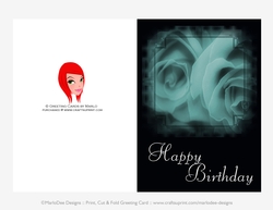 Teal Blue Roses Happy Birthday 5x7 Print, Cut and Fold Greeting Card {CU OK}