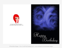 Bright Blue Roses Happy Birthday 5x7 Print, Cut and Fold Greeting Card {CU OK}