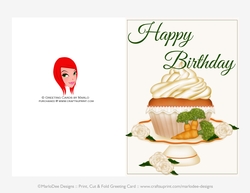Carrot Cake Cupcake Pretty 5x7 Print Cup Fold Birthday Card