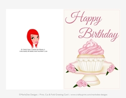 Pretty Vanilla Cupcake with Pink Frosting 5x7 Happy Birthday Card
