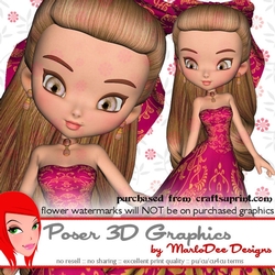 Cute Cookie Character Girl in a Dark Pink Gown Poser Graphics 