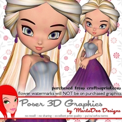Cute Cookie Character Girl in a Grey & Purple Color Dress Poser Graphics