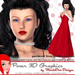 Elegant Woman in a Red Dress Poser Graphics