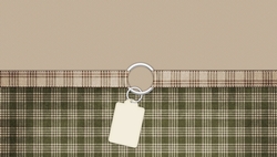 Dark Tan & Green Plaid with Tan Ribbon and Tag Style Background