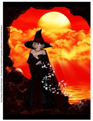 Fantasy Halloween Witch Casting Spell on Spider A4 Topper