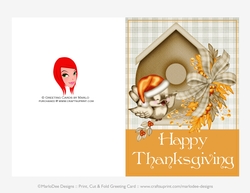 Happy Thanksgiving Bird & Birdhouse D1 Cut & Fold 5x7 Thanksgiving Card