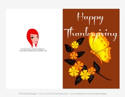 Happy Thanksgiving Flowers & Butterfly D1 Cut & Fold 5x7 Thanksgiving Card