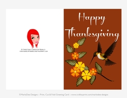 Happy Thanksgiving Flowers & Hummingbird D1 Cut & Fold 5x7 Thanksgiving Card