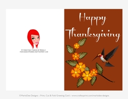Happy Thanksgiving Flowers & Hummingbird D2 Cut & Fold 5x7 Thanksgiving Card