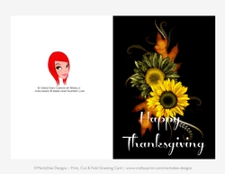 Happy Thanksgiving Green & Yellow Flowers Cut & Fold 5x7 Greeting Card
