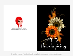 Happy Thanksgiving Tan & Orange Fall Flowers Cut & Fold 5x7 Thanksgiving Card