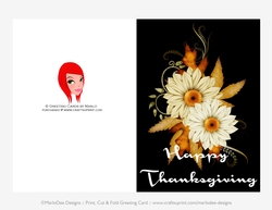 Happy Thanksgiving Tan & White Fall Flowers Cut & Fold 5x7 Thanksgiving Card
