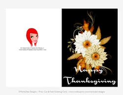 Happy Thanksgiving White & Tan Fall Flowers Cut & Fold 5x7 Thanksgiving Card