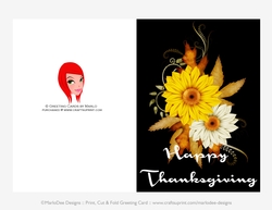 Happy Thanksgiving Yellow & Light Tan Fall Flowers Cut & Fold 5x7 Thanksgiving Card