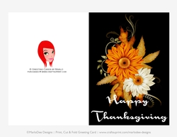 Happy Thanksgiving Orange & Light Tan Fall Flowers Cut & Fold 5x7 Thanksgiving Card