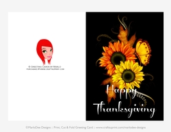 Happy Thanksgiving Sunflowers & Butterfly D2 Cut & Fold 5x7 Thanksgiving Card