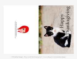Happy Thanksgiving Cat D2 Cut & Fold 5x7 Greeting Card