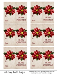 Merry Christmas Gift Tags - Red Poinsettia Flower - Folding Design
