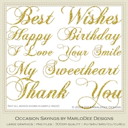 Golden Color 1 Glitter Set - Large Collection Mix Word Art Graphics
