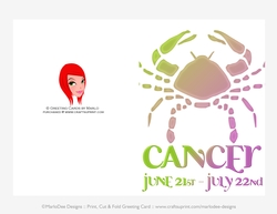 Quick Cut & Fold 5x7 Birthday Zodiac Greeting Card | Cancer Sign | design 1