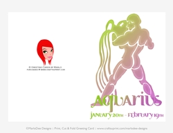 Quick Cut & Fold 5x7 Birthday Zodiac Greeting Card | Aqarius Sign | design 1 