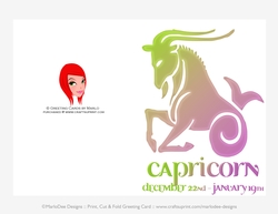 Quick Cut & Fold 5x7 Birthday Zodiac Greeting Card | Capricorn Sign | design 1 