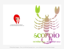 Quick Cut & Fold 5x7 Birthday Zodiac Greeting Card | Scorpio Sign | design 1