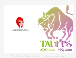 Quick Cut & Fold 5x7 Birthday Zodiac Greeting Card | Taurus Sign | design 1 