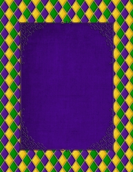 Harlequin Mardi Gras Pattern with Purple Framed Tag - A4 Size Background