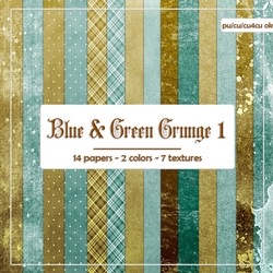 Blue & Green Grunge Texture Paper Backgrounds Kit 1