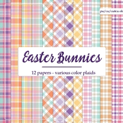 Easter Bunnies Plaid Patterns set 2 A4 Digital Paper Backgrounds