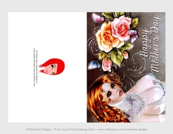 Cut & Fold 5x7 Mothers Day Card | Beautiful Red Hair Woman with Roses