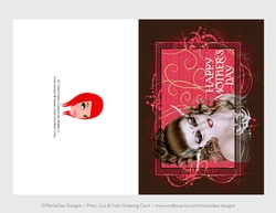 Cut & Fold 5x7 Mothers Day Fantasy Card | Brown Hair Elf on a Coral Color Background