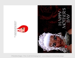 Cut & Fold 5x7 Mothers Day Fantasy Card | Gothic White Hair Ethnic Woman 2