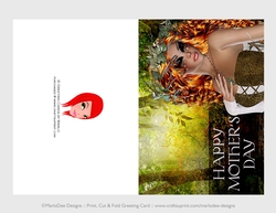 Cut & Fold 5x7 Mothers Day Fantasy Card | Red Hair Doe Woman