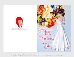 Cut & Fold 5x7 Mothers Day Fantasy Card | Pretty Brown Hair Woman in White Dress
