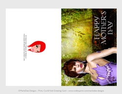 Cut & Fold 5x7 Mothers Day Fantasy Card | Brown Hair Elf in Purple Dress