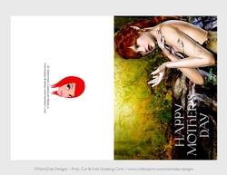Cut & Fold 5x7 Mothers Day Fantasy Card | Red Hair Elf in Olive Green Dress