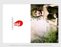 Cut & Fold 5x7 Mothers Day Fantasy Card | Green Hair Elf in a Green Dress
