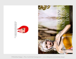 Cut & Fold 5x7 Mothers Day Fantasy Card | Blonde Hair Elf in a Golden Dress