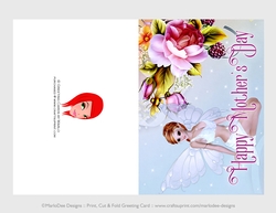 Cut & Fold 5x7 Mothers Day Fantasy Card | Red Hair Fairy with Beautiful Roses