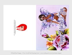 Cut & Fold 5x7 Mothers Day Fantasy Card | Brown Hair Ethnic Skin Fairy with Beautiful Flowers